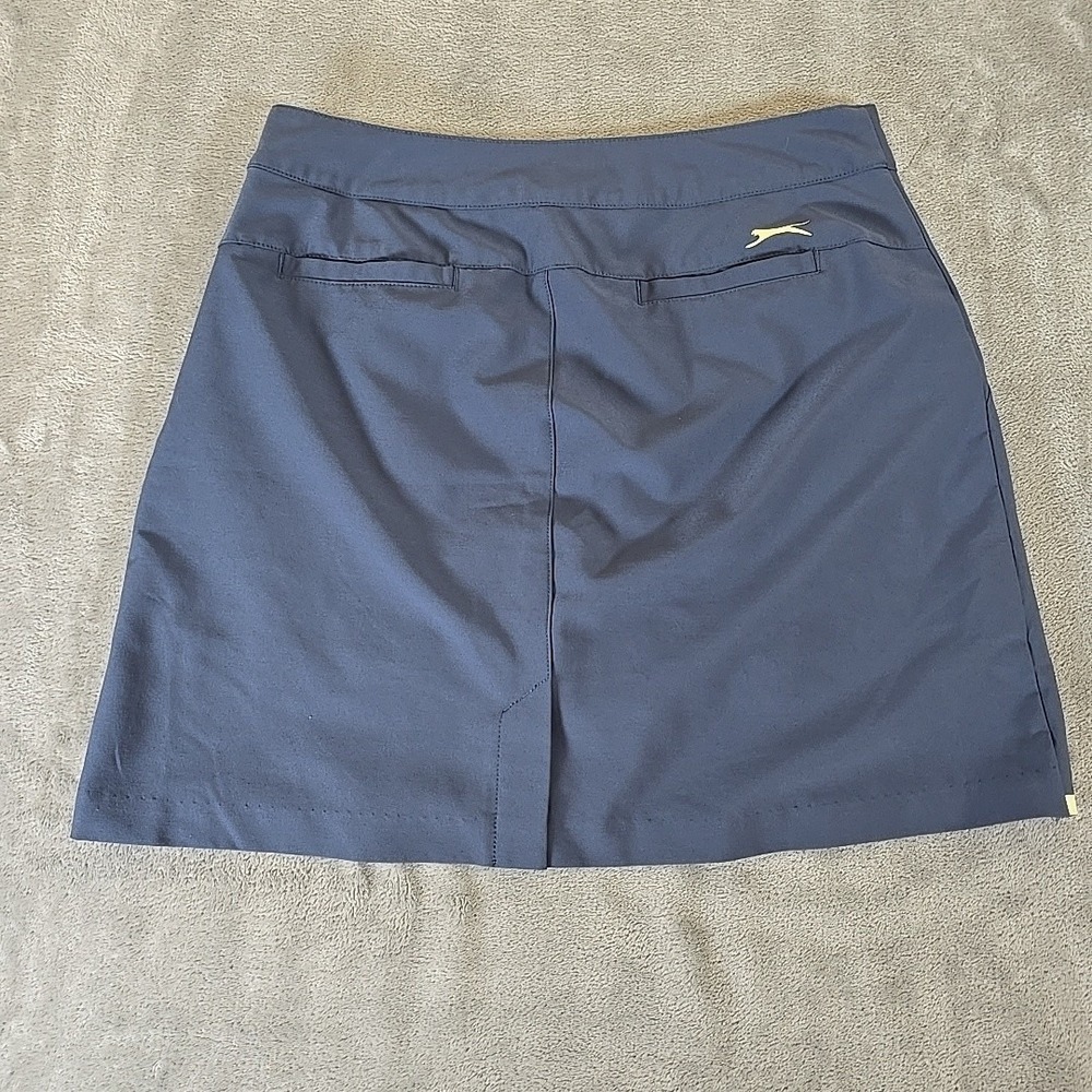 Slazenger Golf Skort Womens Size 2 Navy Blue Yellow Trim Athletic Pockets Shorts